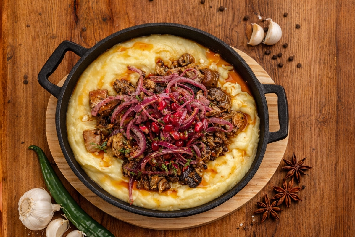 მეგრული კუჭმაჭი შებოლილი სულგუნის პიურეთი